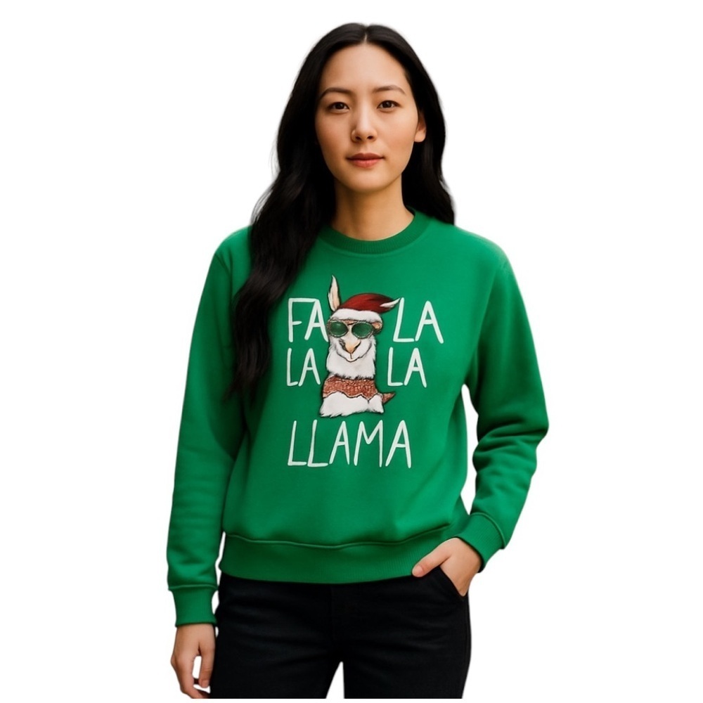 UGLY Christmas Crewneck Pullover Holiday Party Sweatshirt with Llama in Green XL